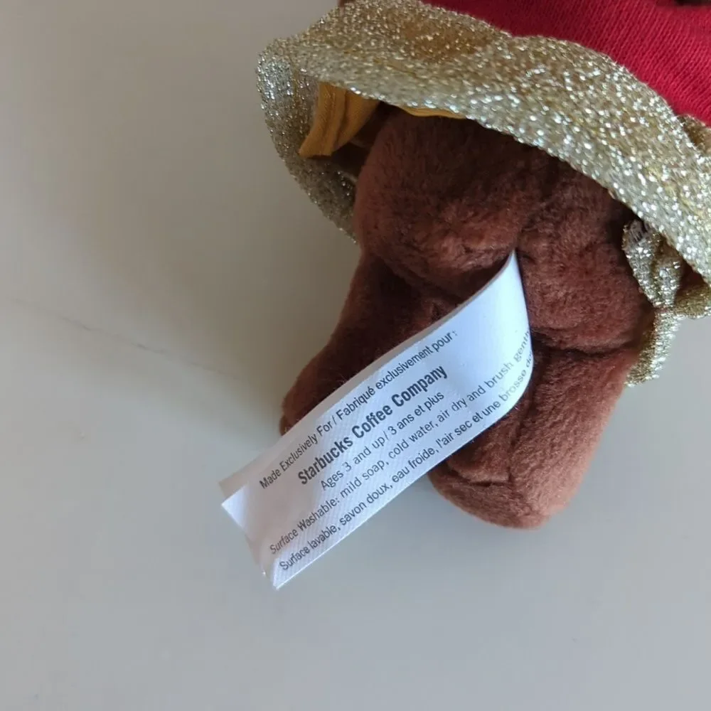 Starbucks Holiday Teddy Bear Ornament Plush Red‎ Gold Christmas Tree Decoration